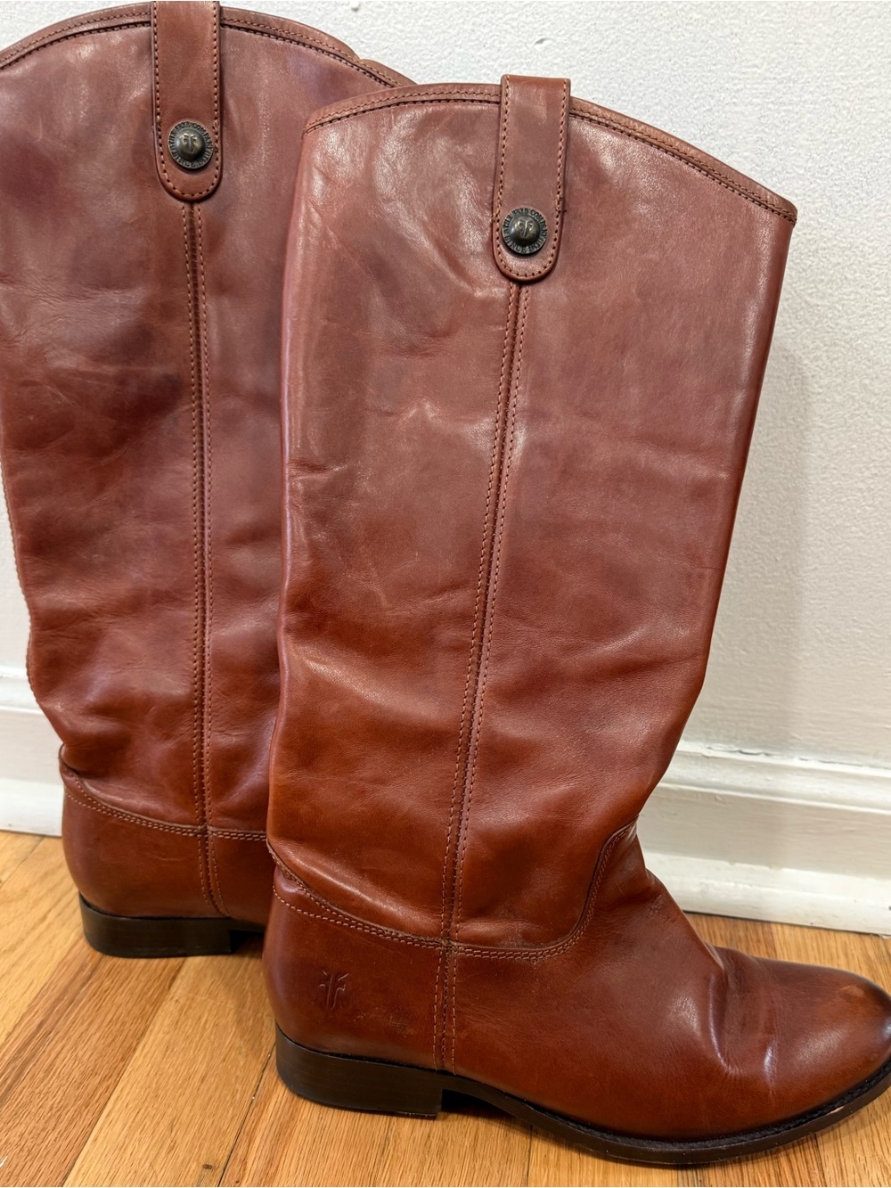 Frye Amanda Brown Leather Mid-Calf Boots